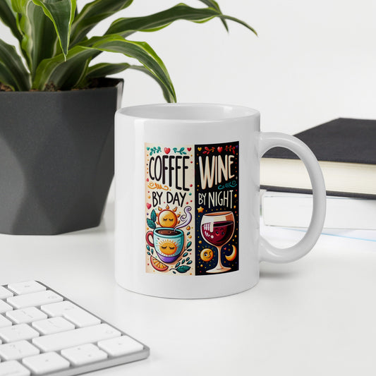 Coffee By Day, Wine By Night Mug Cup Gifts Ideas Presents For Mum Dad Birthday Christmas Mothers Fathers Day