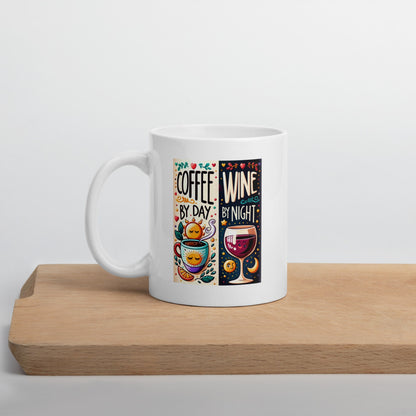 Coffee By Day, Wine By Night Mug Cup Gifts Ideas Presents For Mum Dad Birthday Christmas Mothers Fathers Day